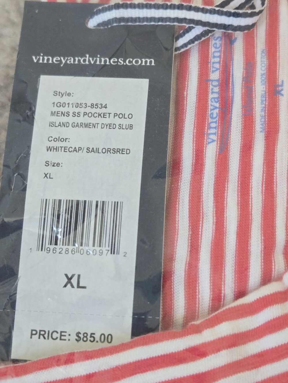 NWT VINEYARD VINES Mens ISLAND Dyed Slub Cotton Pocket Polo Tee XL Red White - Picture 8 of 11